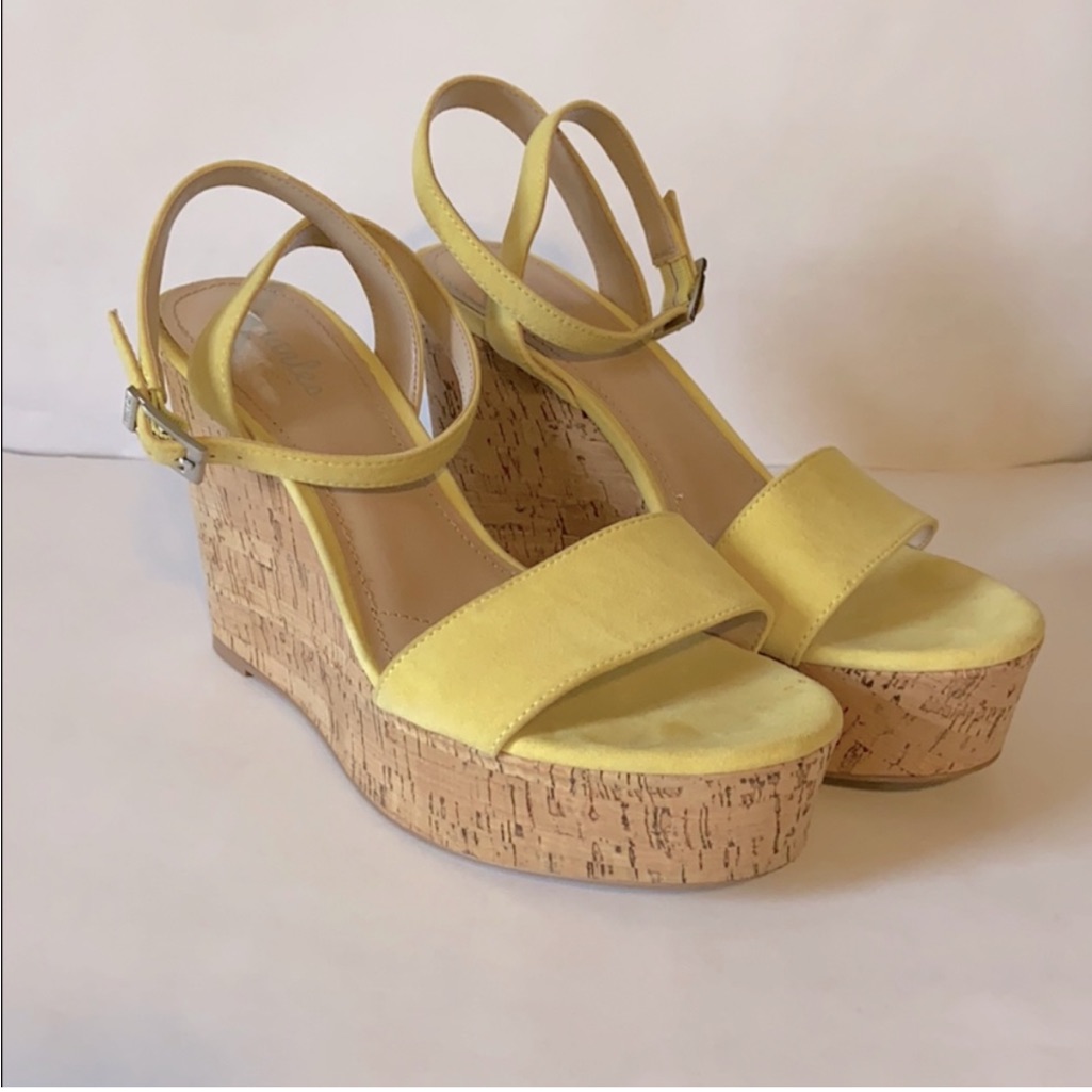Charles David Yellow Cork Wedge Sandals